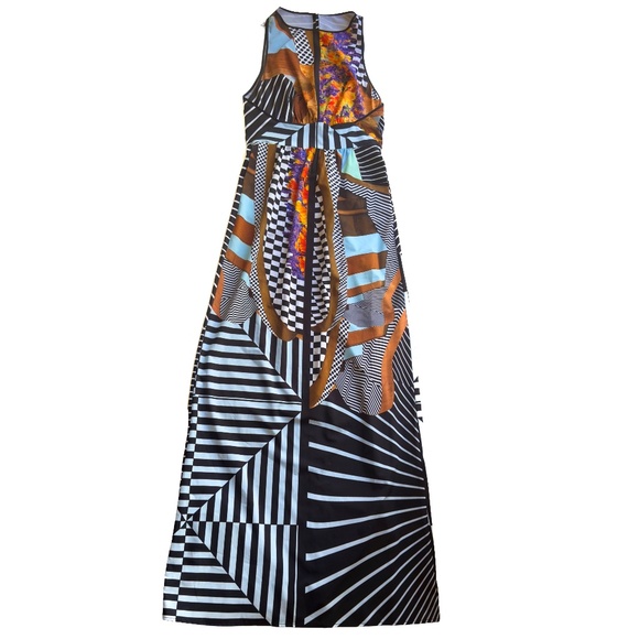 Clover Canyon Sleeveless Empire Waist Multicolor Geometric Stretch Maxi Dress S - Picture 1 of 10